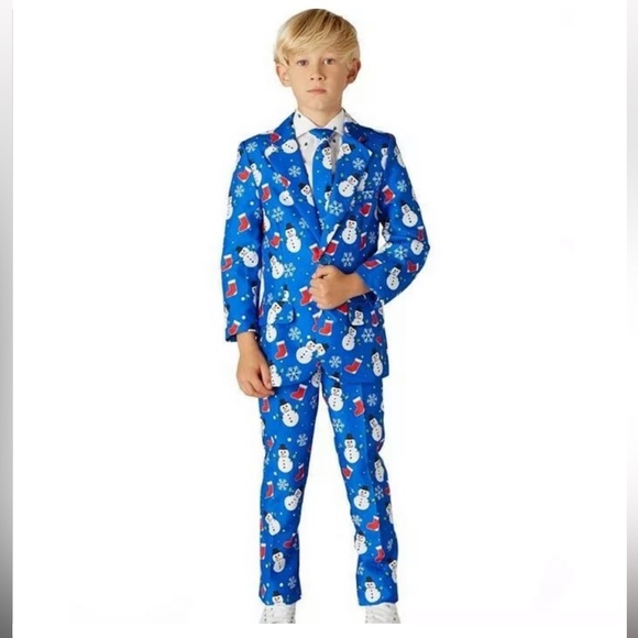 SUITMEISTER Christmas full Suit Snowman Jacket Pants & tie - size small - Picture 15 of 15